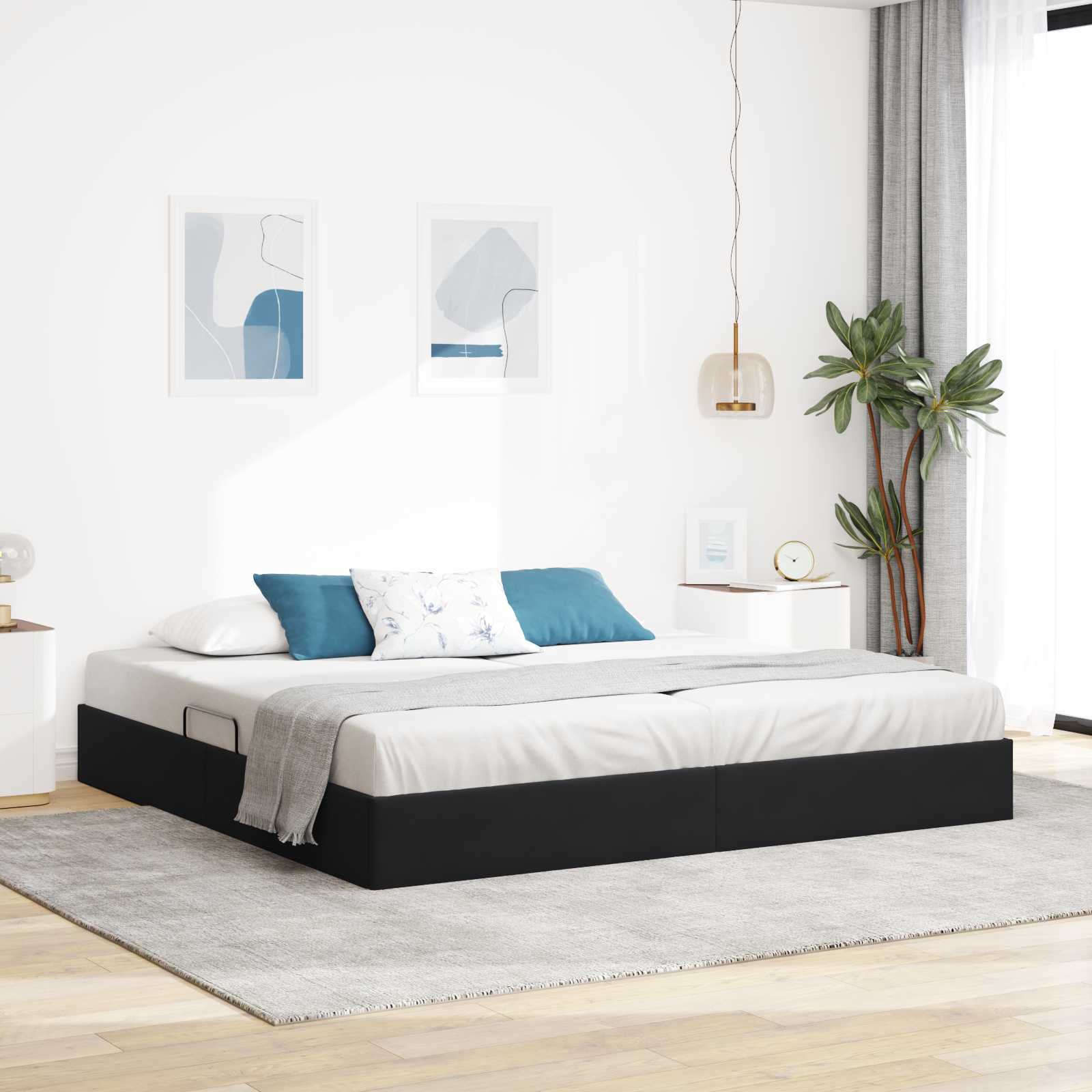 Estrutura de Cama Otomana Azul Escuro 100 x 200 cm Veludo