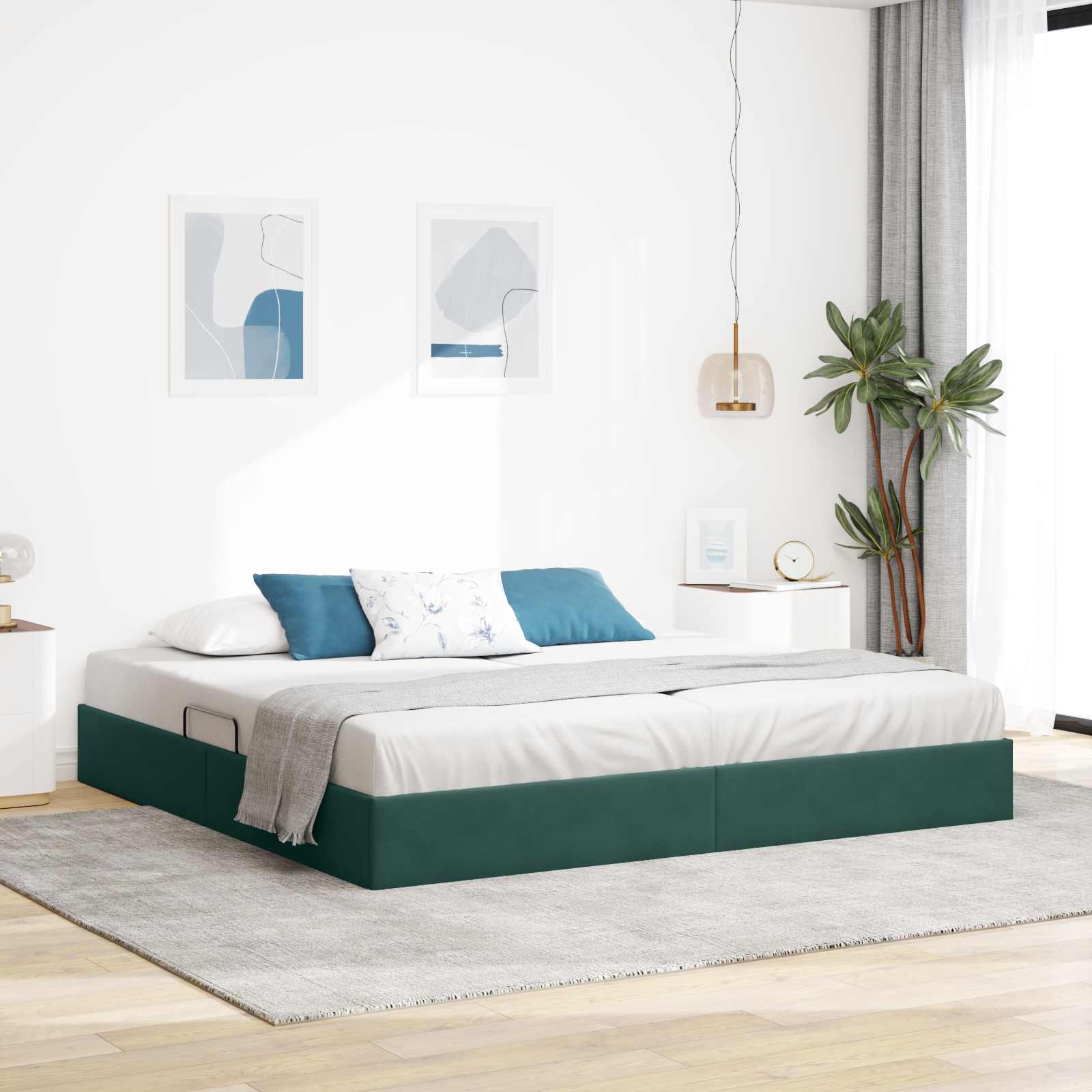 Estrutura de Cama Otomana Azul Escuro 100 x 200 cm Veludo