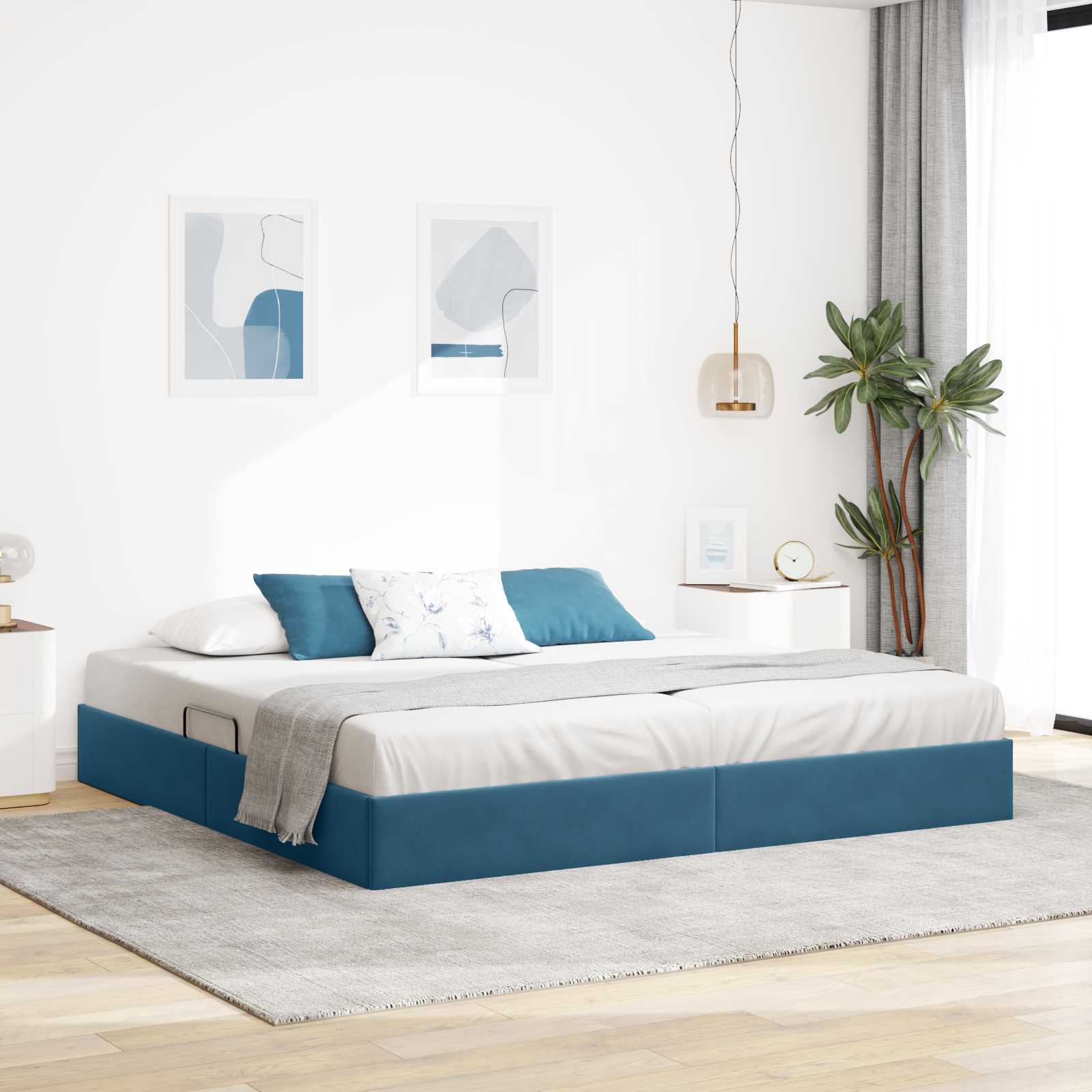 Estrutura de Cama Otomana Azul Escuro 100 x 200 cm Veludo