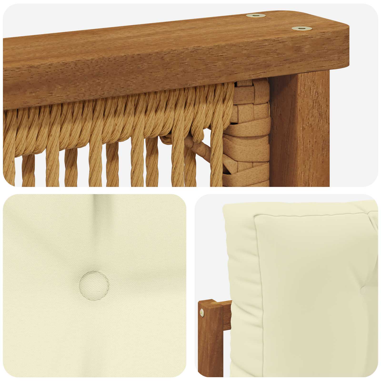 Sofá de exterior Madera de Acacia Sólida Natural y Crema