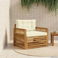 Sofá de exterior Madera de Acacia Sólida Natural y Crema