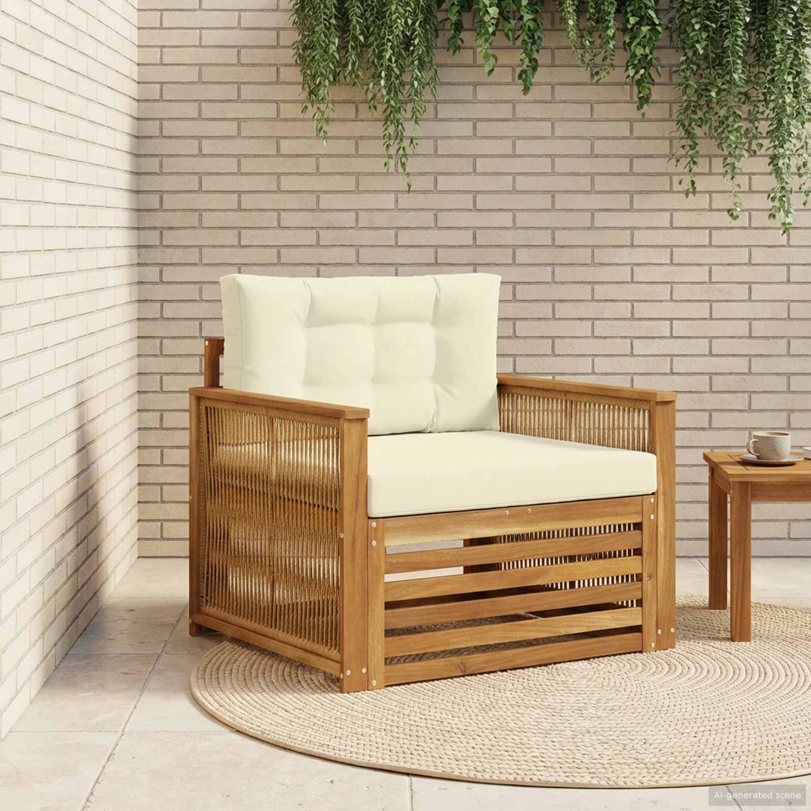 Sofá de exterior Madera de Acacia Sólida Natural y Crema
