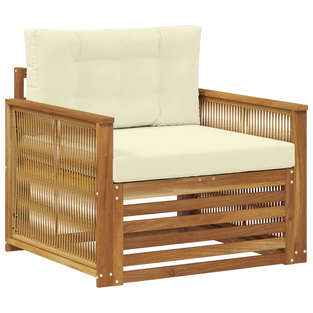 Sofá de exterior Madera de Acacia Sólida Natural y Crema