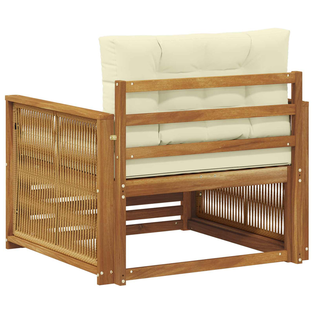 Sofá de exterior Madera de Acacia Sólida Natural y Crema