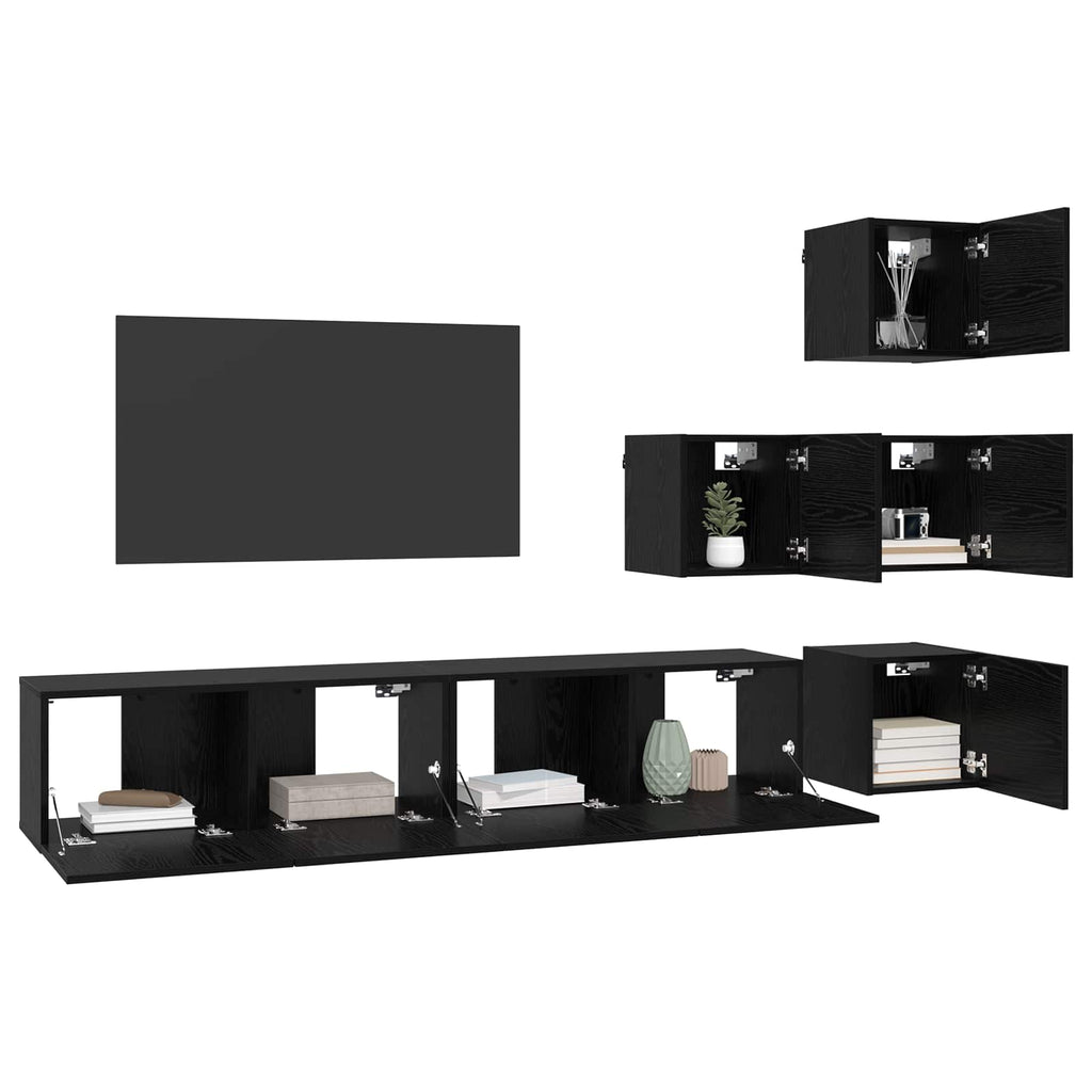 Conjunto de mueble de TV 6 pcs 80 x 30 x 30 cm Roble Negro