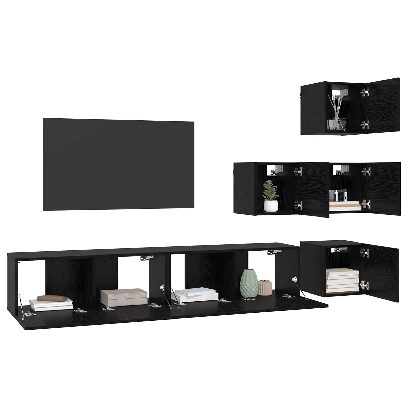 Conjunto de mueble de TV 6 pcs 80 x 30 x 30 cm Roble Negro