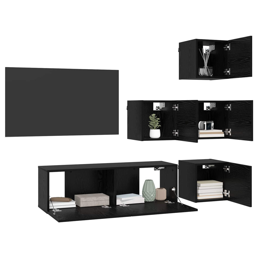 Conjunto de mueble de TV 5 pcs 100 x 30 x 30 cm Roble Negro