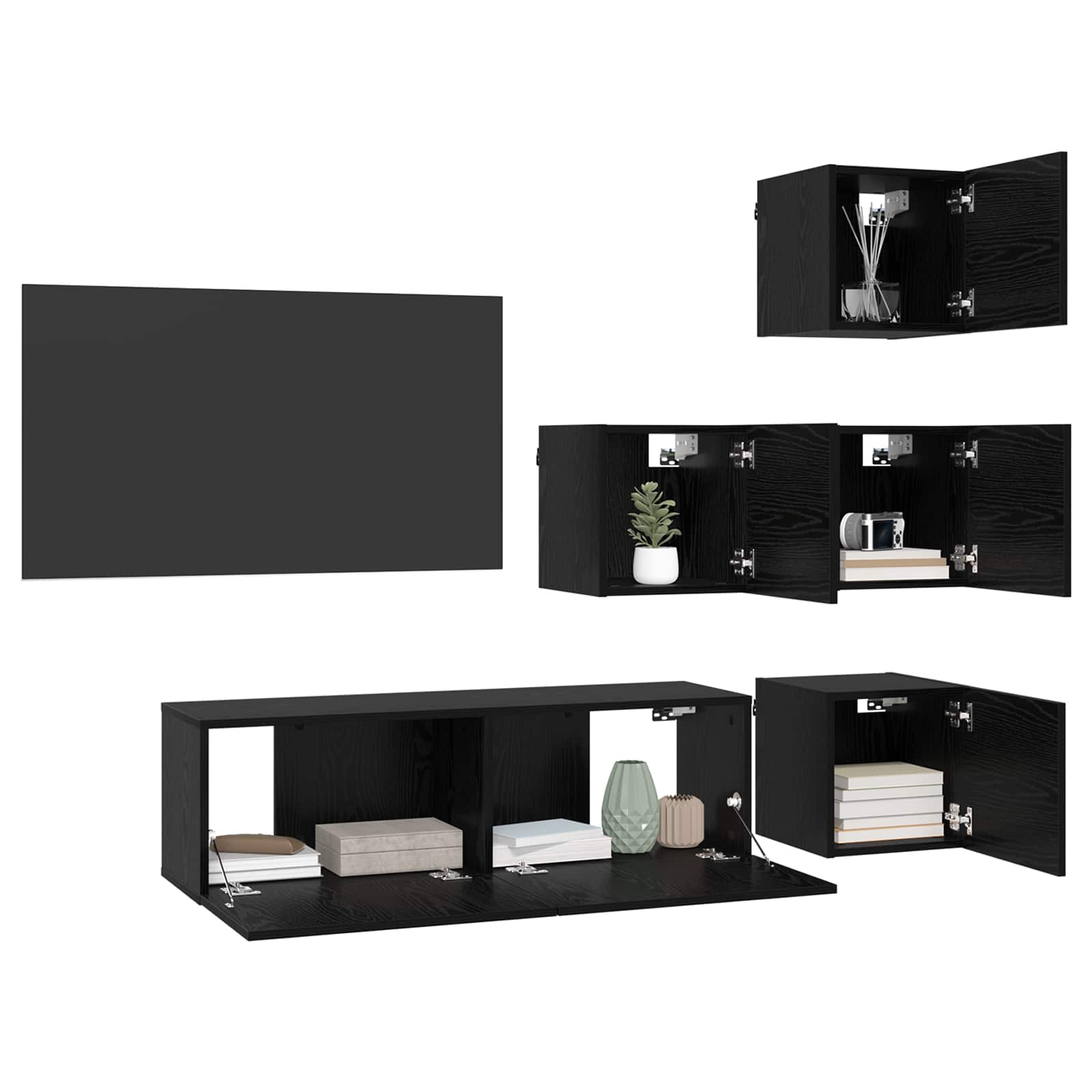 Conjunto de mueble de TV 5 pcs 100 x 30 x 30 cm Roble Negro