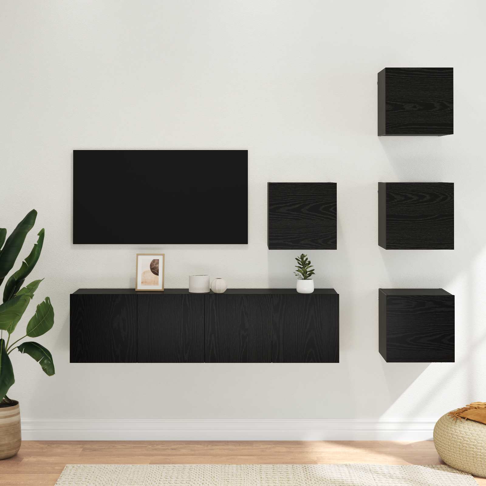 Conjunto de mueble de TV 5 pcs 100 x 30 x 30 cm Roble Negro