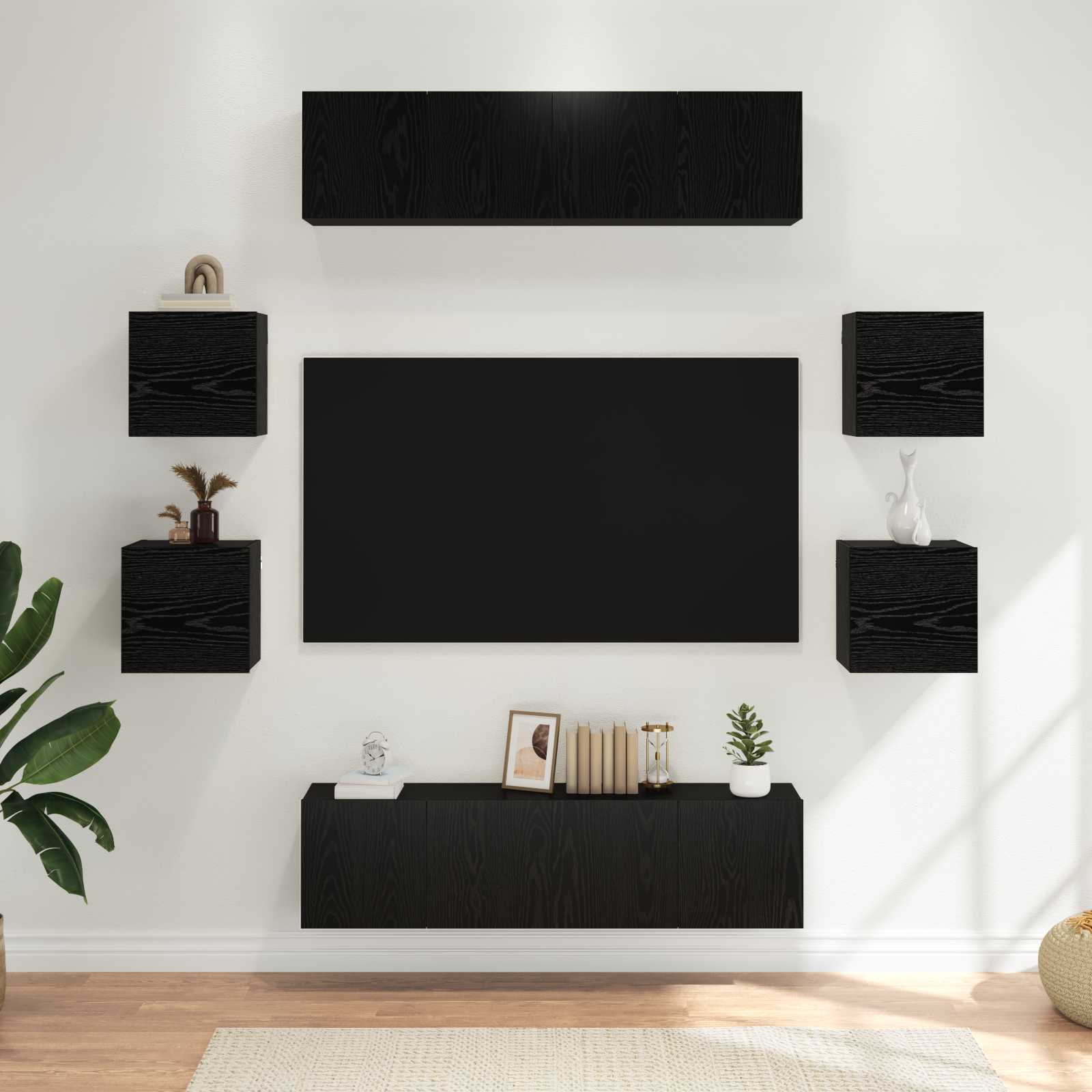 Conjunto de mueble de TV 10 pcs 180 x 30 x 30 cm Roble Negro