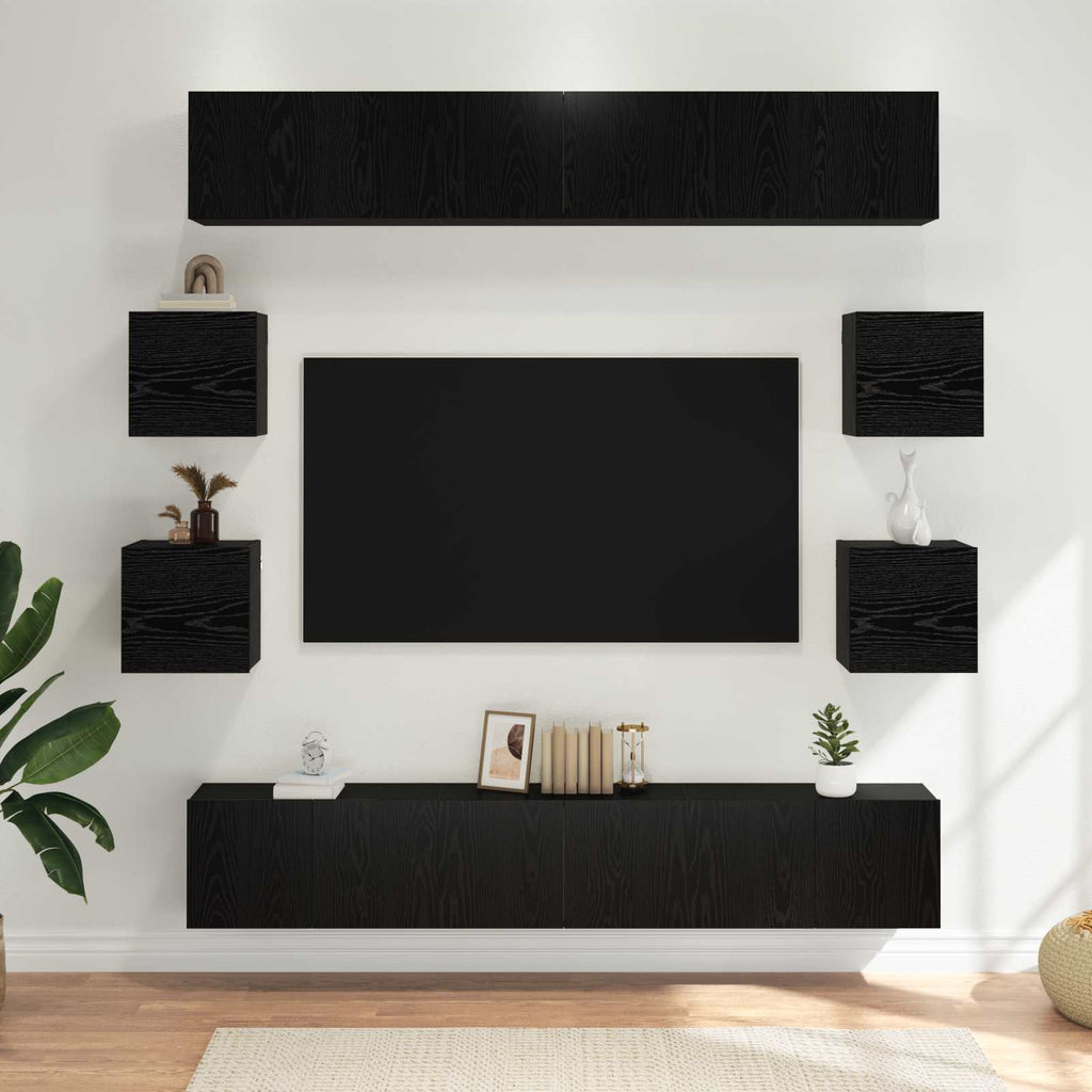Conjunto de mueble de TV 10 pcs 180 x 30 x 30 cm Roble Negro