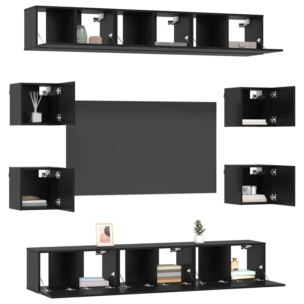 Conjunto de mueble de TV 10 pcs 180 x 30 x 30 cm Roble Negro