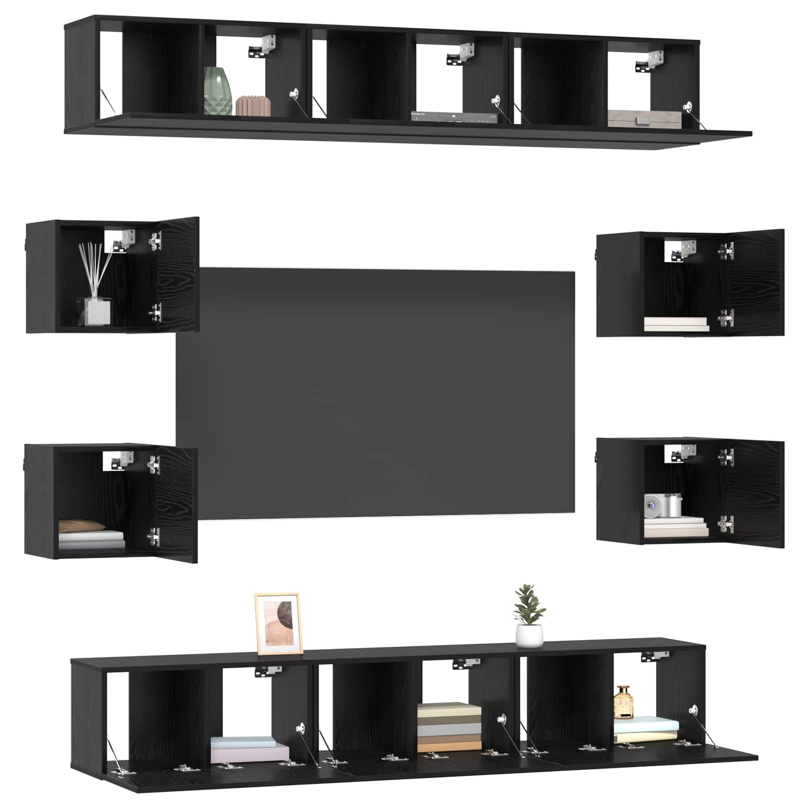 Conjunto de mueble de TV 10 pcs 180 x 30 x 30 cm Roble Negro