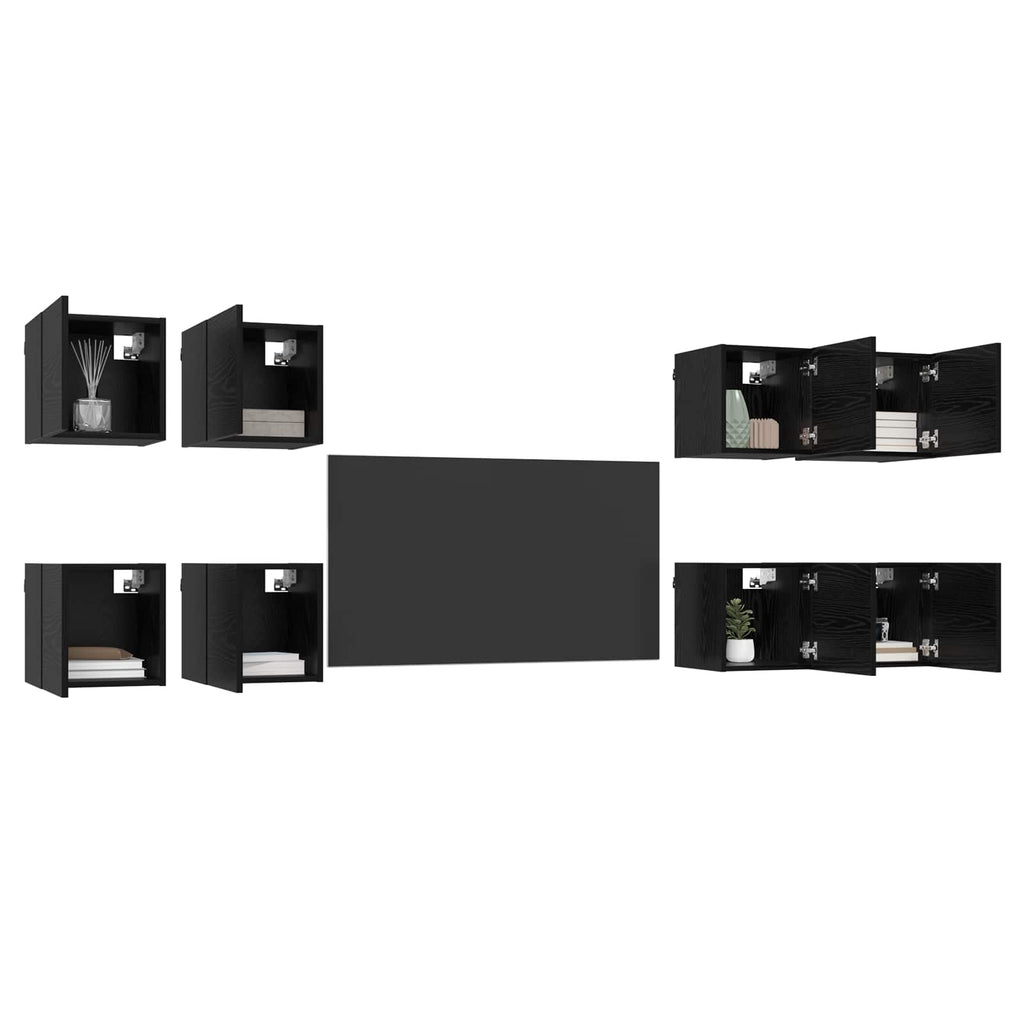 Mueble para TV montado en la pared 8 pcs Roble Negro