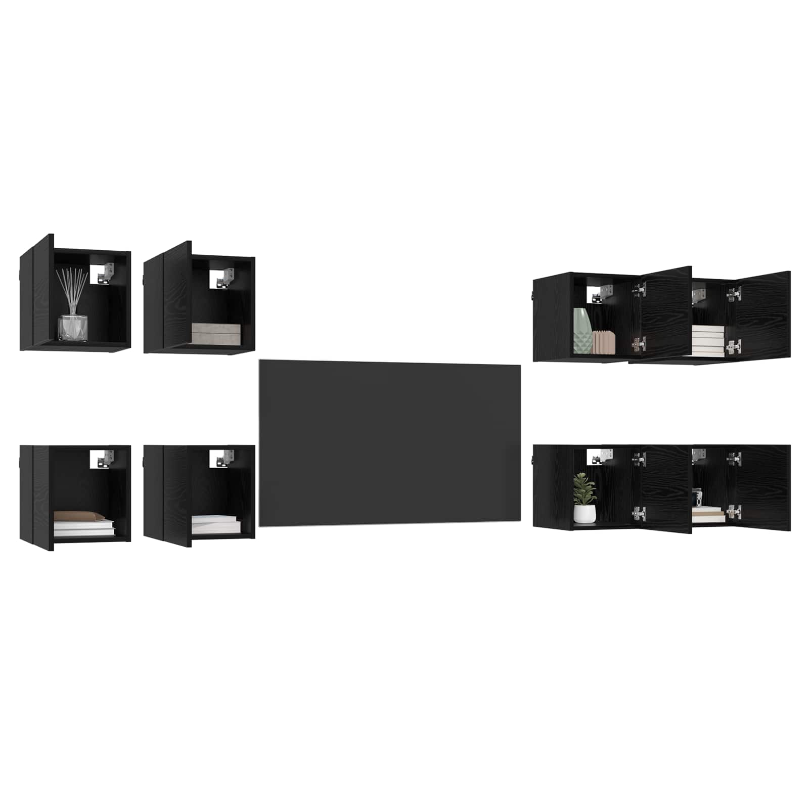 Mueble para TV montado en la pared 8 pcs Roble Negro