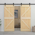Sliding Door 2 pcs Natural and Black Solid Pine Wood