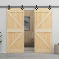 Sliding Door 2 pcs Natural and black Solid Pine Wood
