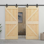 Sliding Door 2 pcs Natural and black Solid Pine Wood