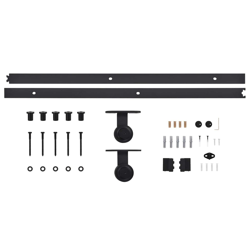 Sliding Door 2 pcs Natural and Black Solid Pine Wood