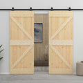 Sliding Door 2 pcs Natural and Black Solid Pine Wood