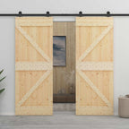 Sliding Door 2 pcs Natural and Black Solid Pine Wood