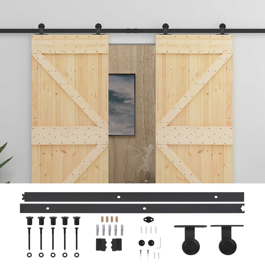 Sliding Door 2 pcs Natural and Black Solid Pine Wood