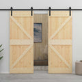 Sliding Door 2 pcs Natural and Black Solid Pine Wood