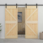 Puerta Corredera 2 pcs Natural y negro Madera de Pino Maciza