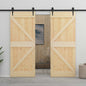 Puerta Corredera 2 pcs Natural y negro Madera de Pino Maciza