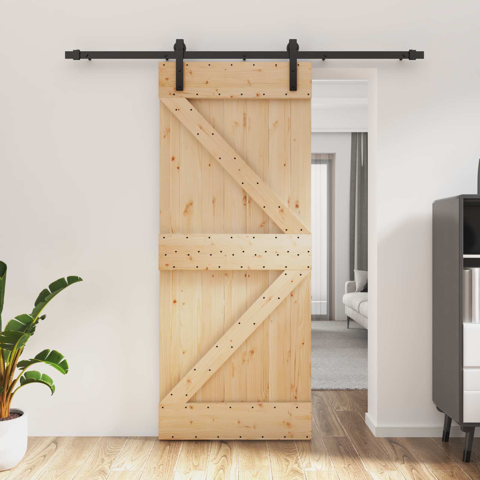 NARVIK Natural and Black Sliding Door 100 x 210 cm (213.5 cm)