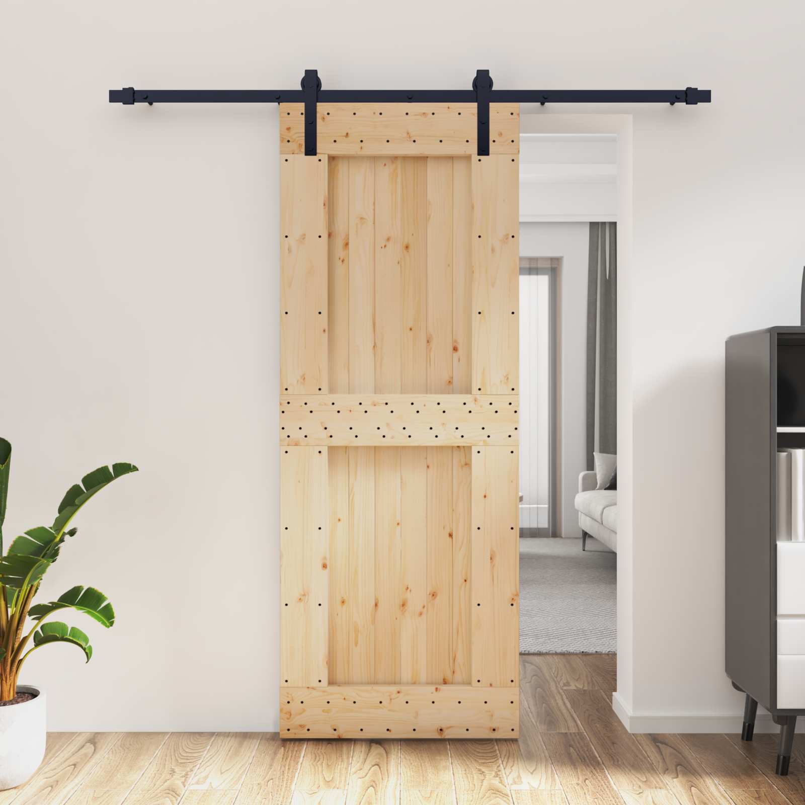 Puerta Corredera Natural y negro 80 x 210 cm