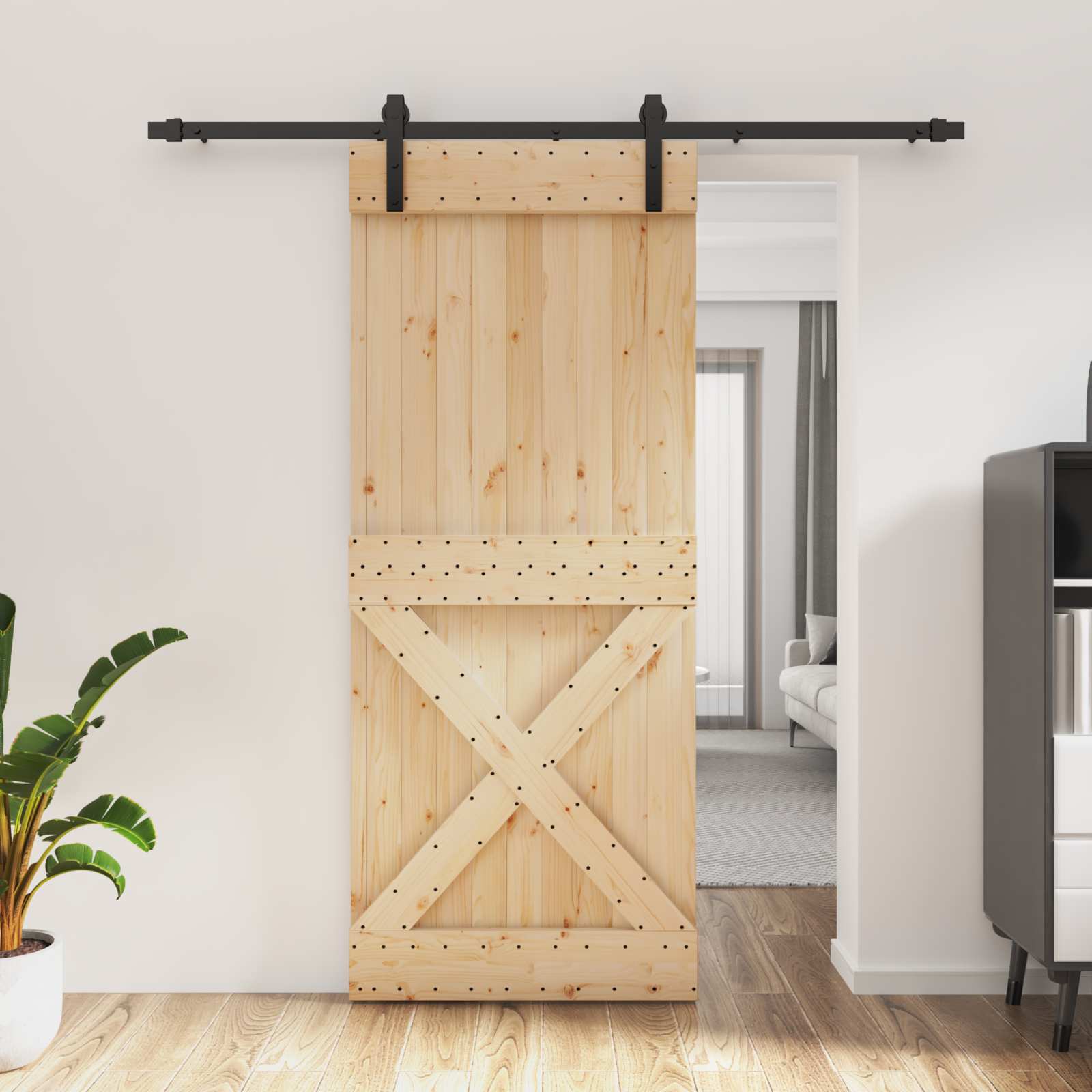 Puerta Corredera Natural y negro 85 x 210 cm
