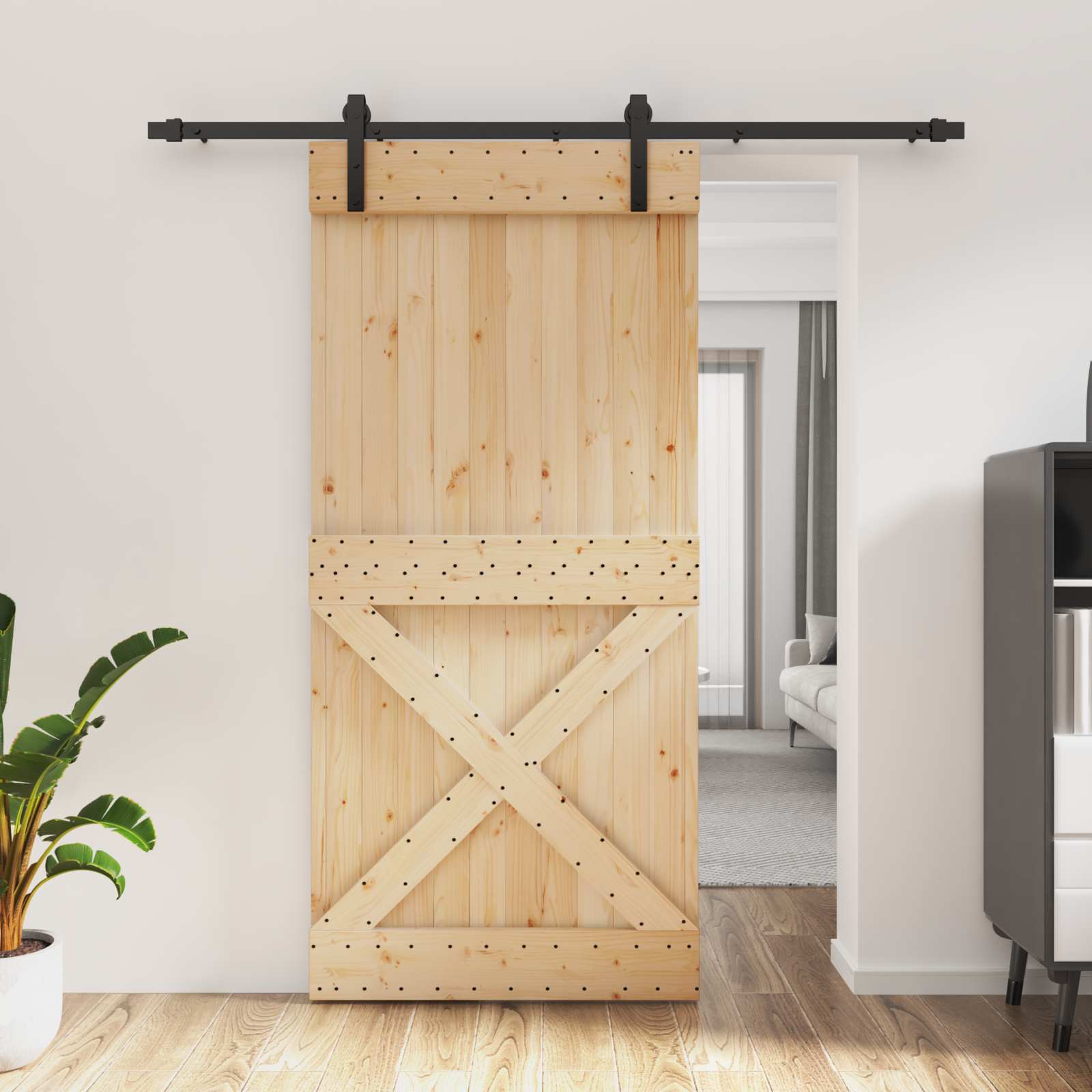 Sliding Door Natural and Black 90 x 210 cm