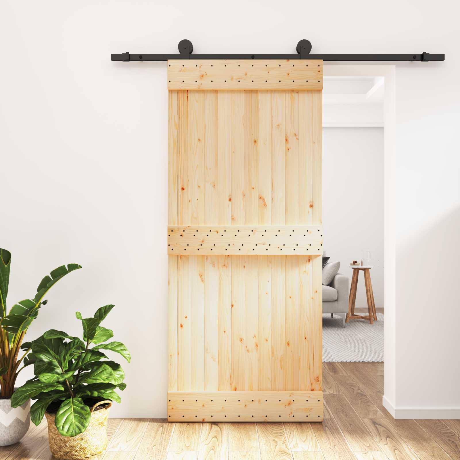 Porta de Correr NARVIK Natural e preto 100 x 210 cm (213,5 cm)