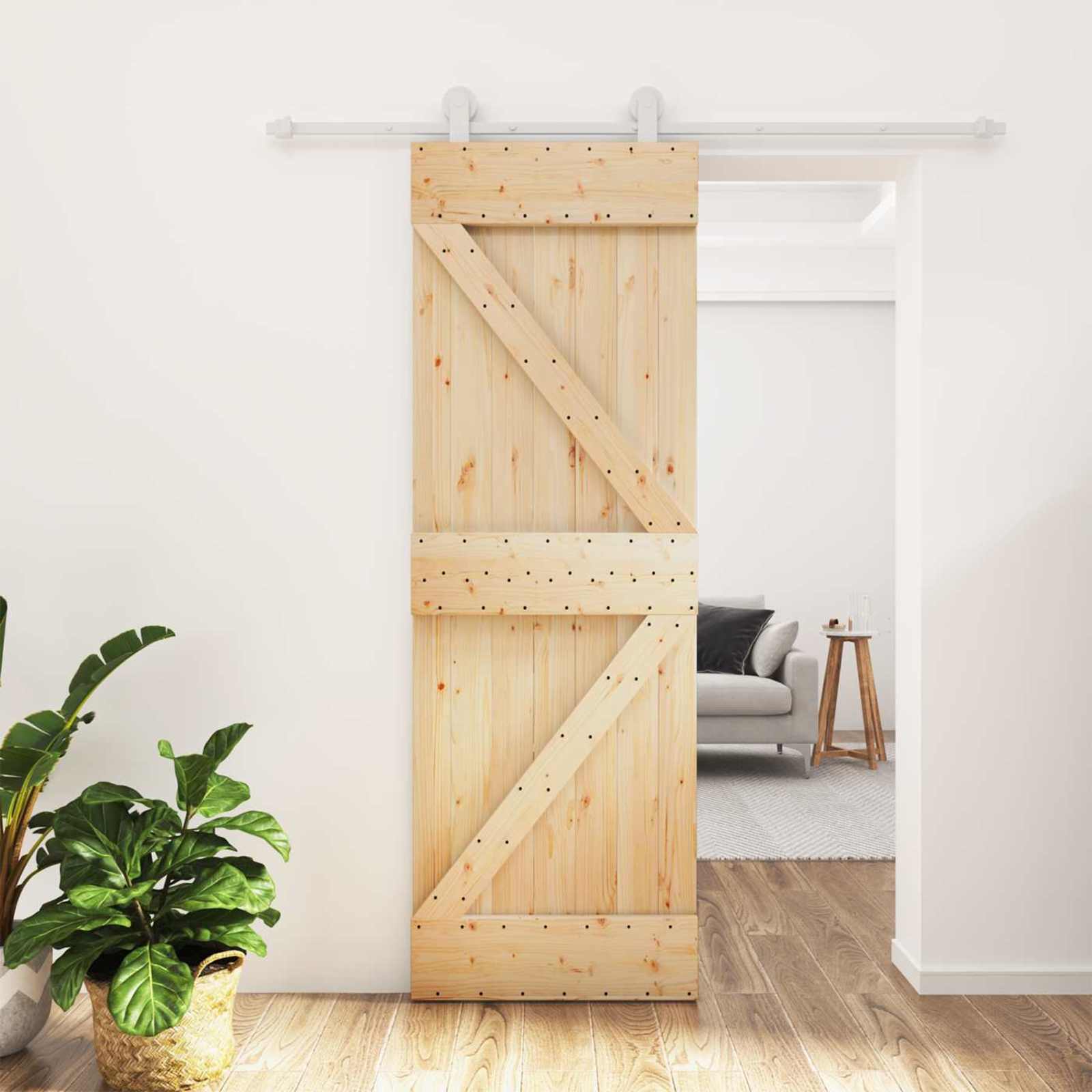 Sliding Door 2 pcs Natural and Black Solid Pine Wood