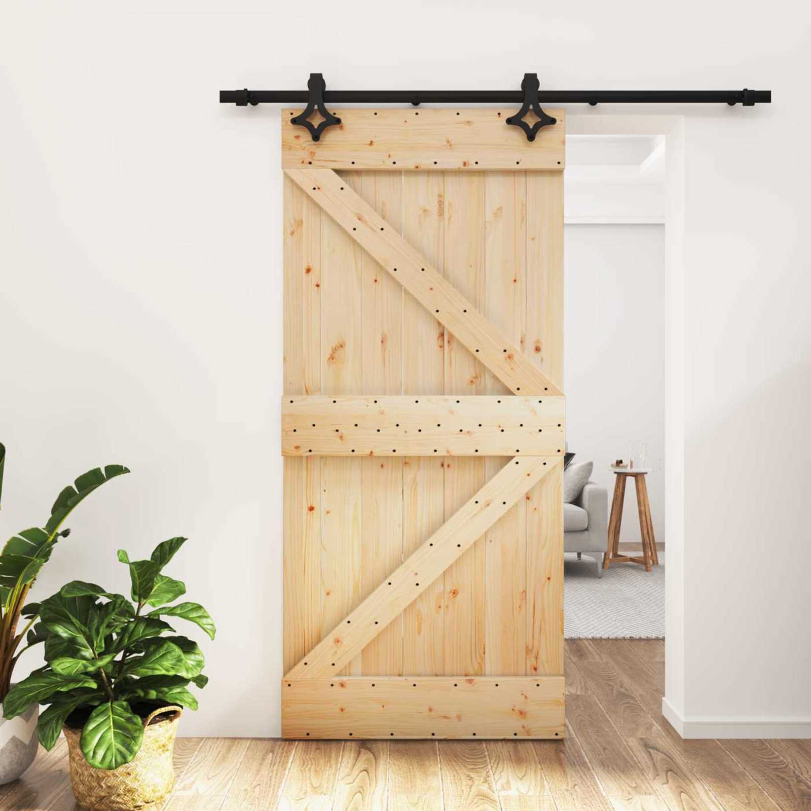 Porta de Correr NARVIK Natural e preto 100 x 210 cm (213,5 cm)