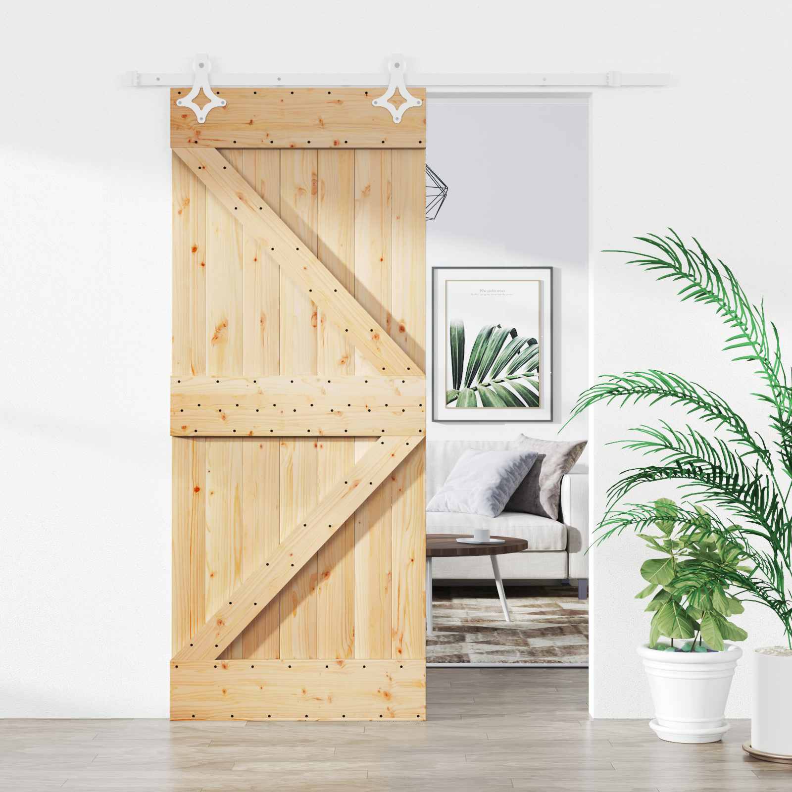 Sliding Door 2 pcs Natural and black Solid Pine Wood