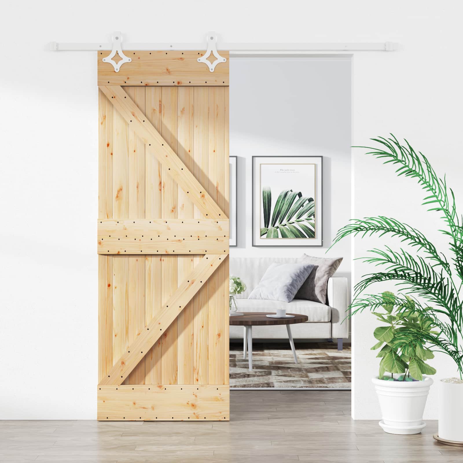 Puerta Corredera Natural y Blanco 80 x 210 cm