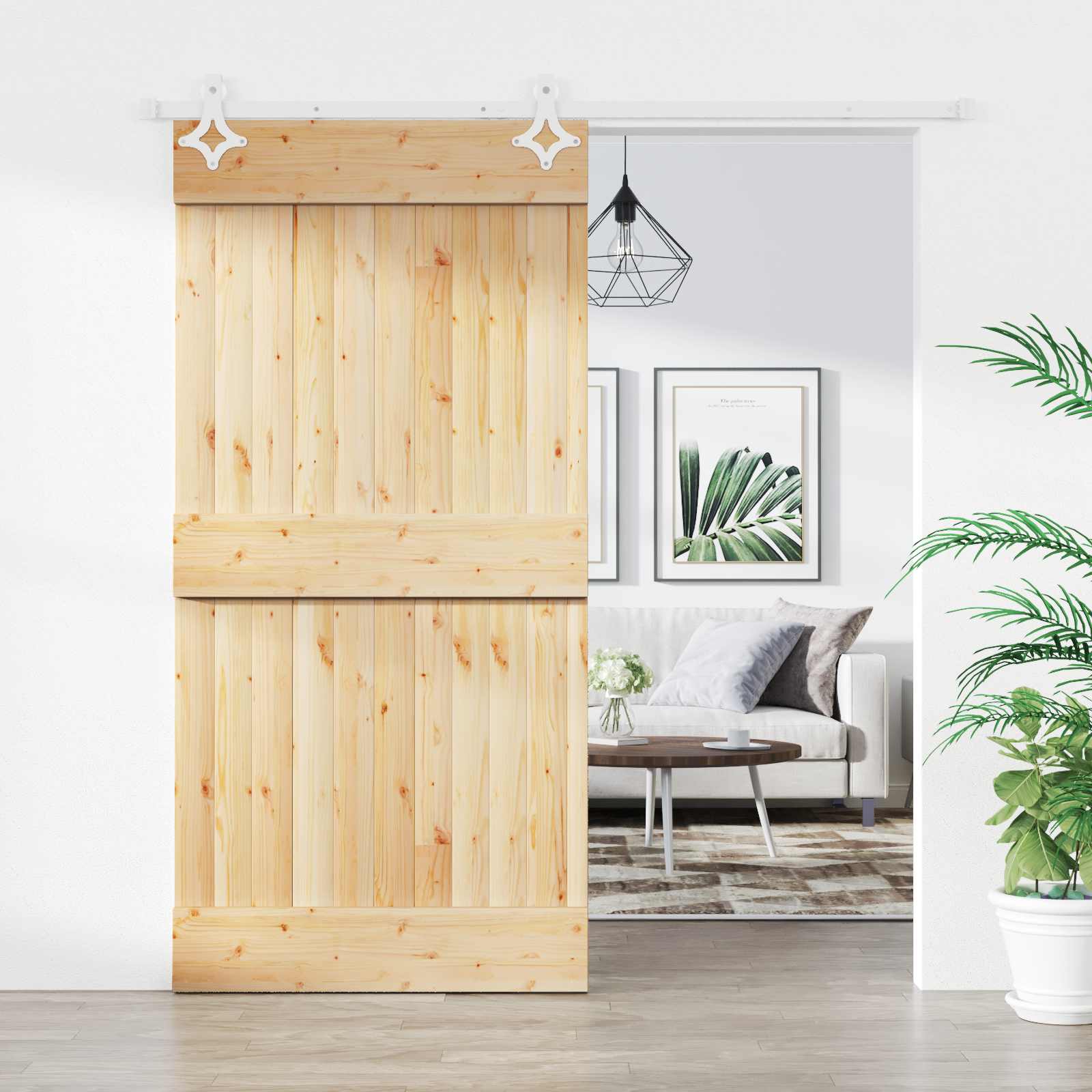 Sliding door NARVIK Natural and black 100 x 210 cm (213.5 cm)
