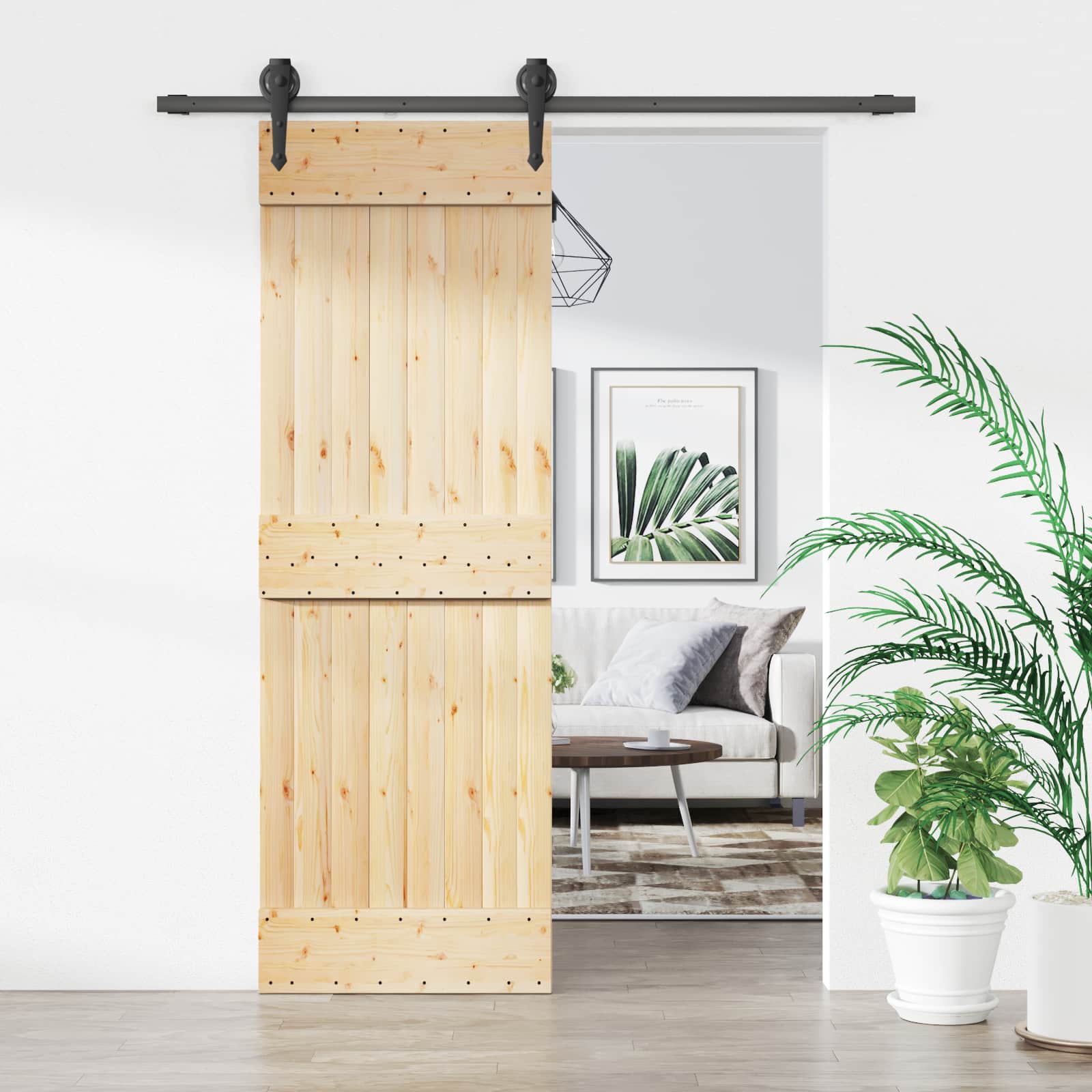 NARVIK Sliding Door Natural and black 100 x 210 cm (213.5 cm)