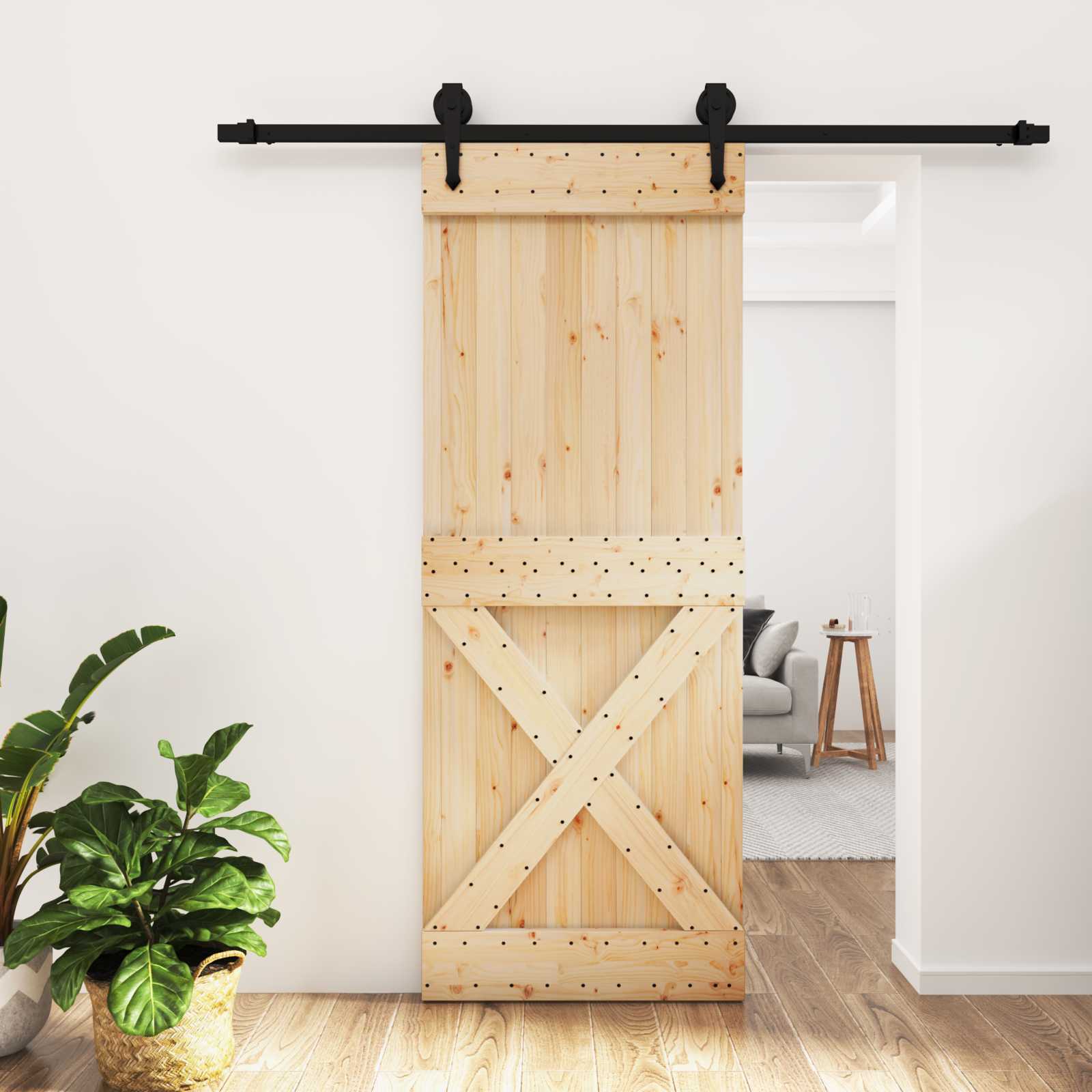 NARVIK Natural and Black Sliding Door 100 x 210 cm (213.5 cm)
