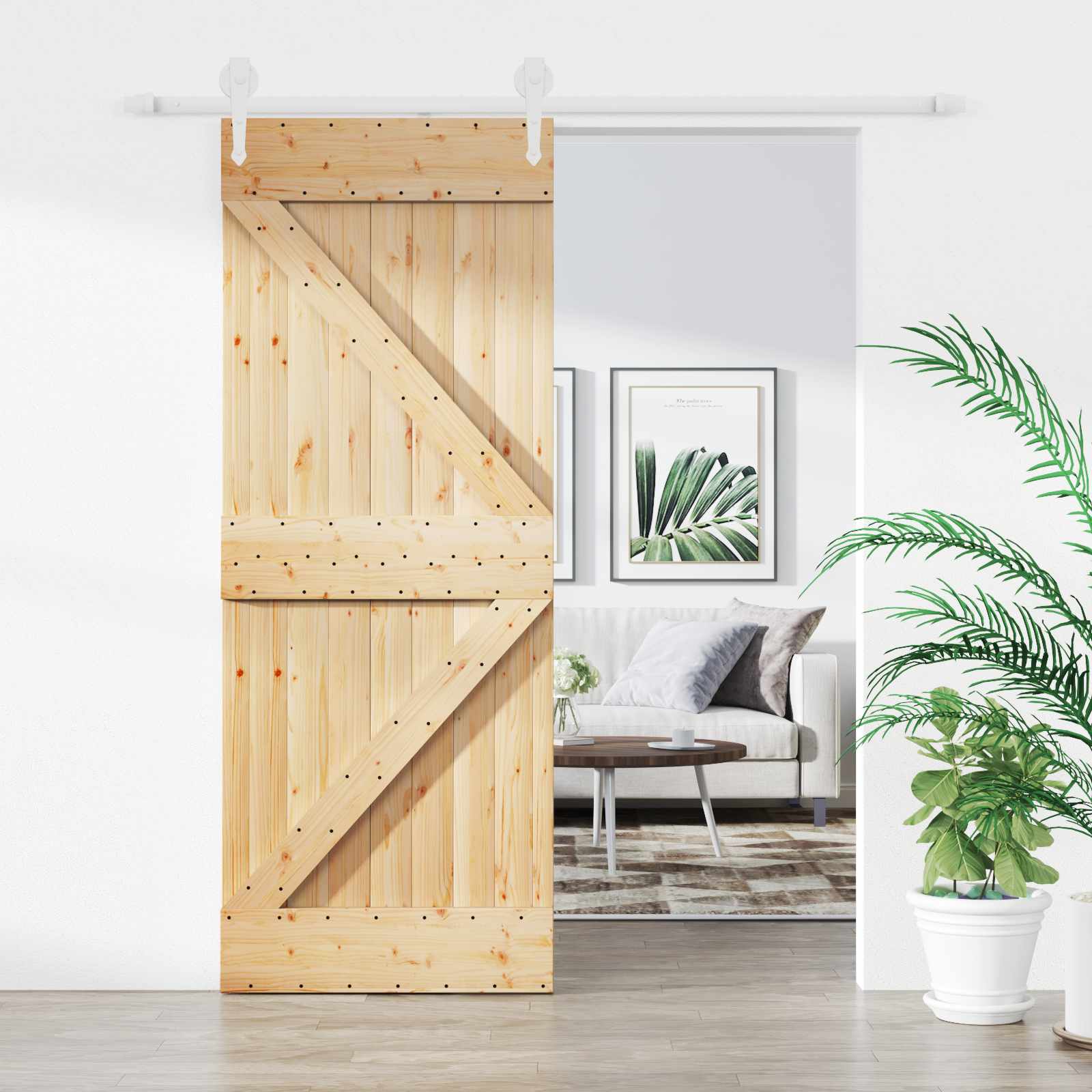 Natural and White Sliding Door 85 x 210 cm
