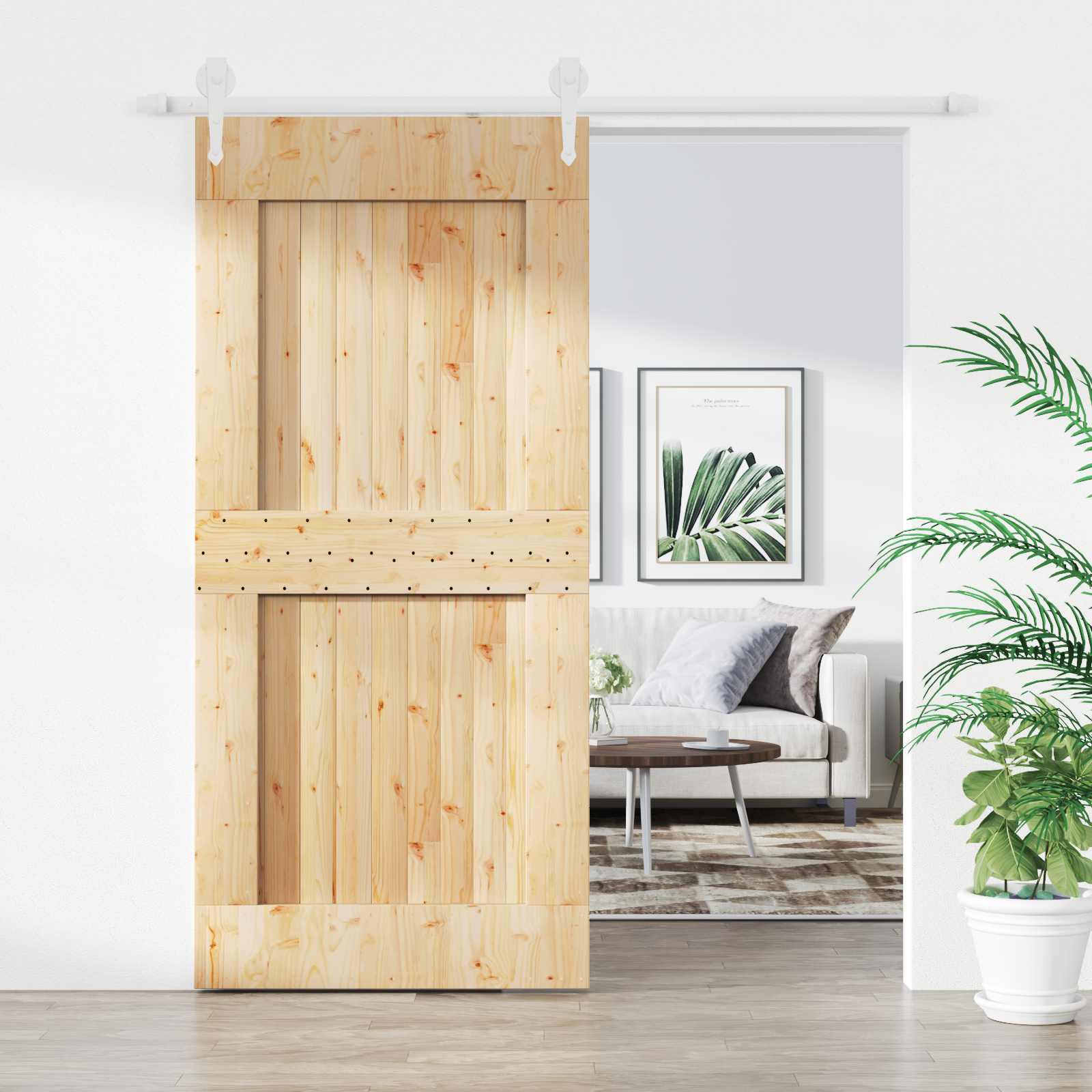 Sliding Door 2 pcs Natural and black Solid Pine Wood