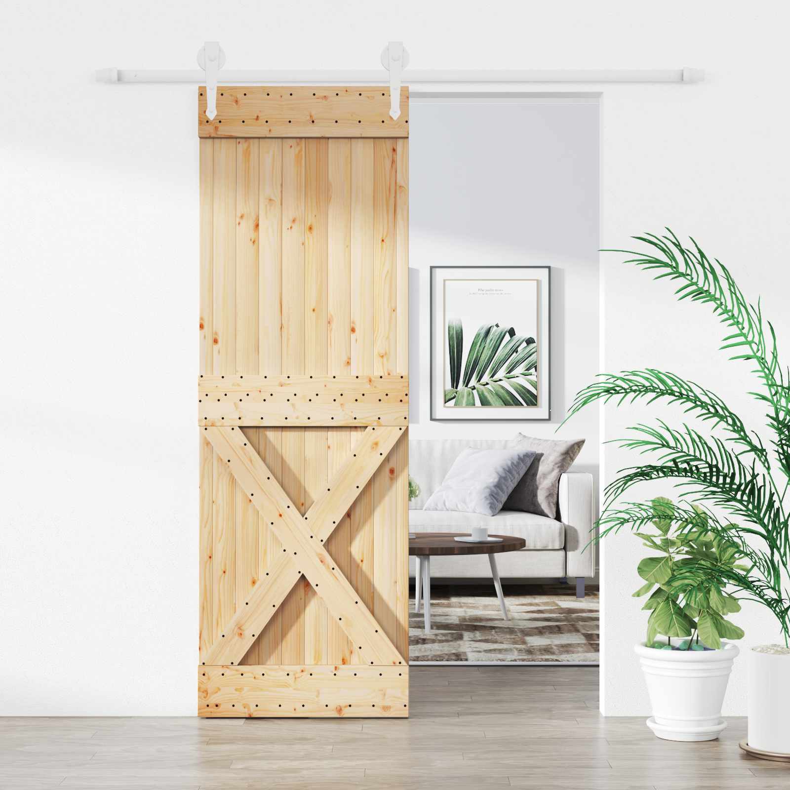 Sliding Door 2 pcs Natural and black Solid Pine Wood