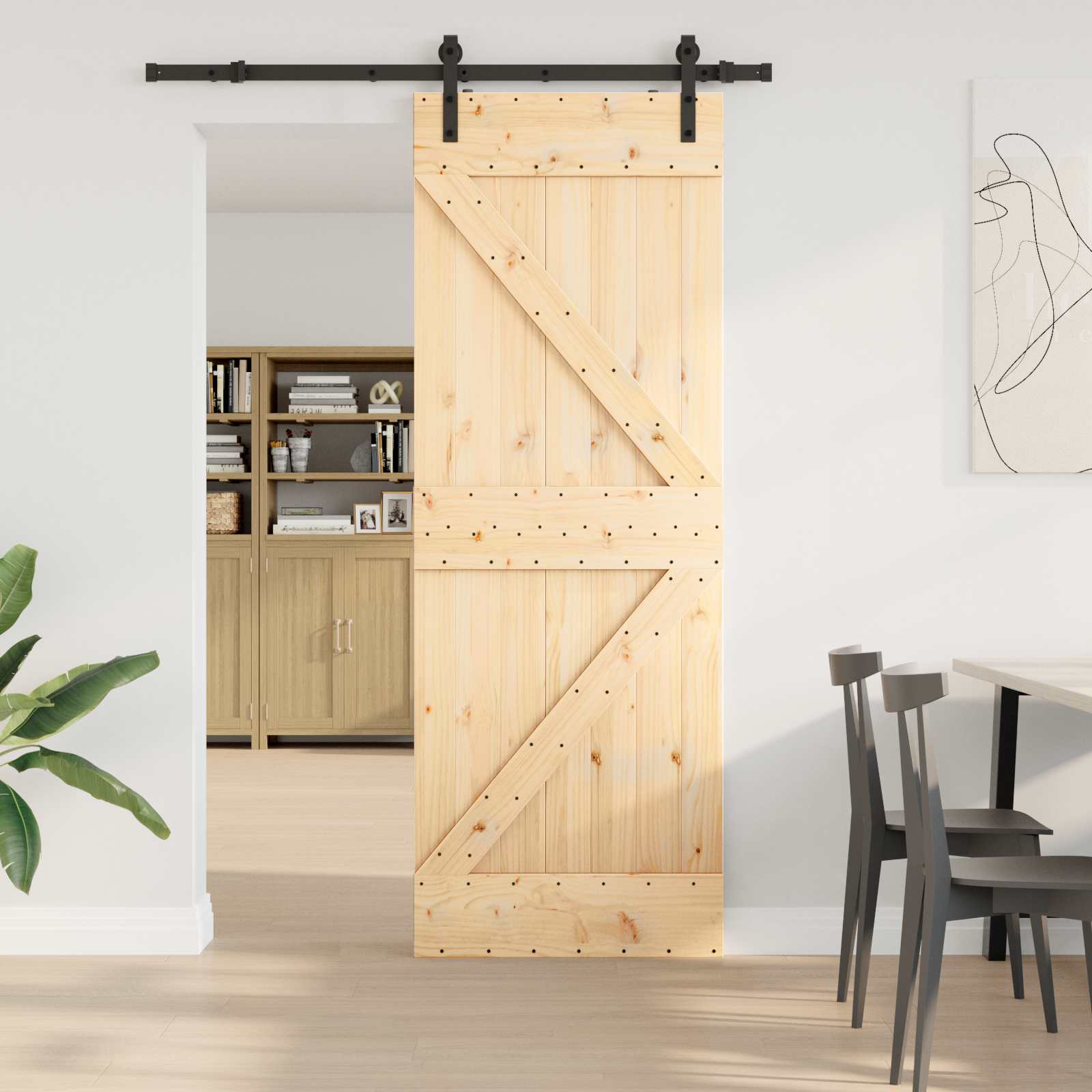 NARVIK Natural and Black Sliding Door 100 x 210 cm (213.5 cm)