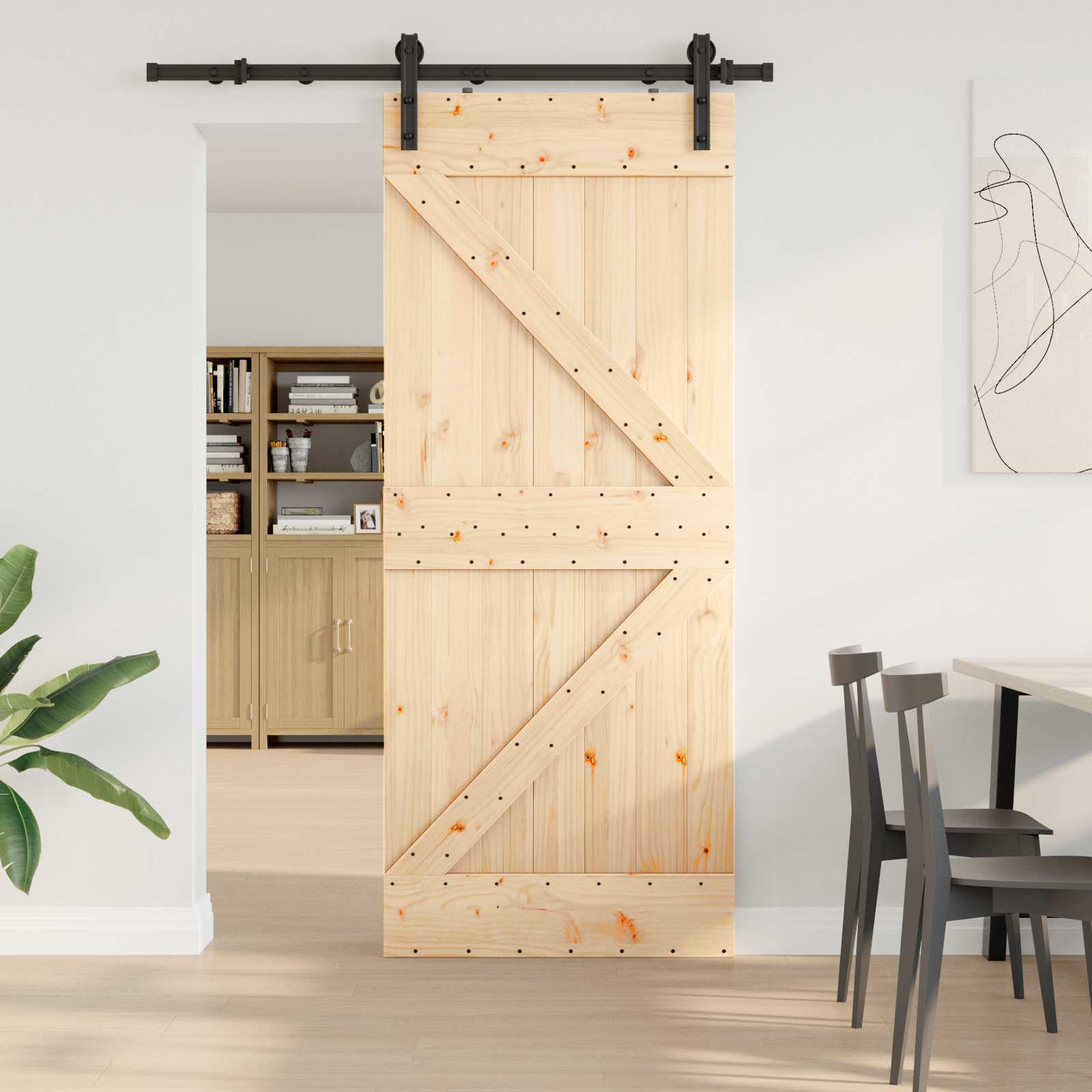 NARVIK Natural and Black Sliding Door 100 x 210 cm (213.5 cm)