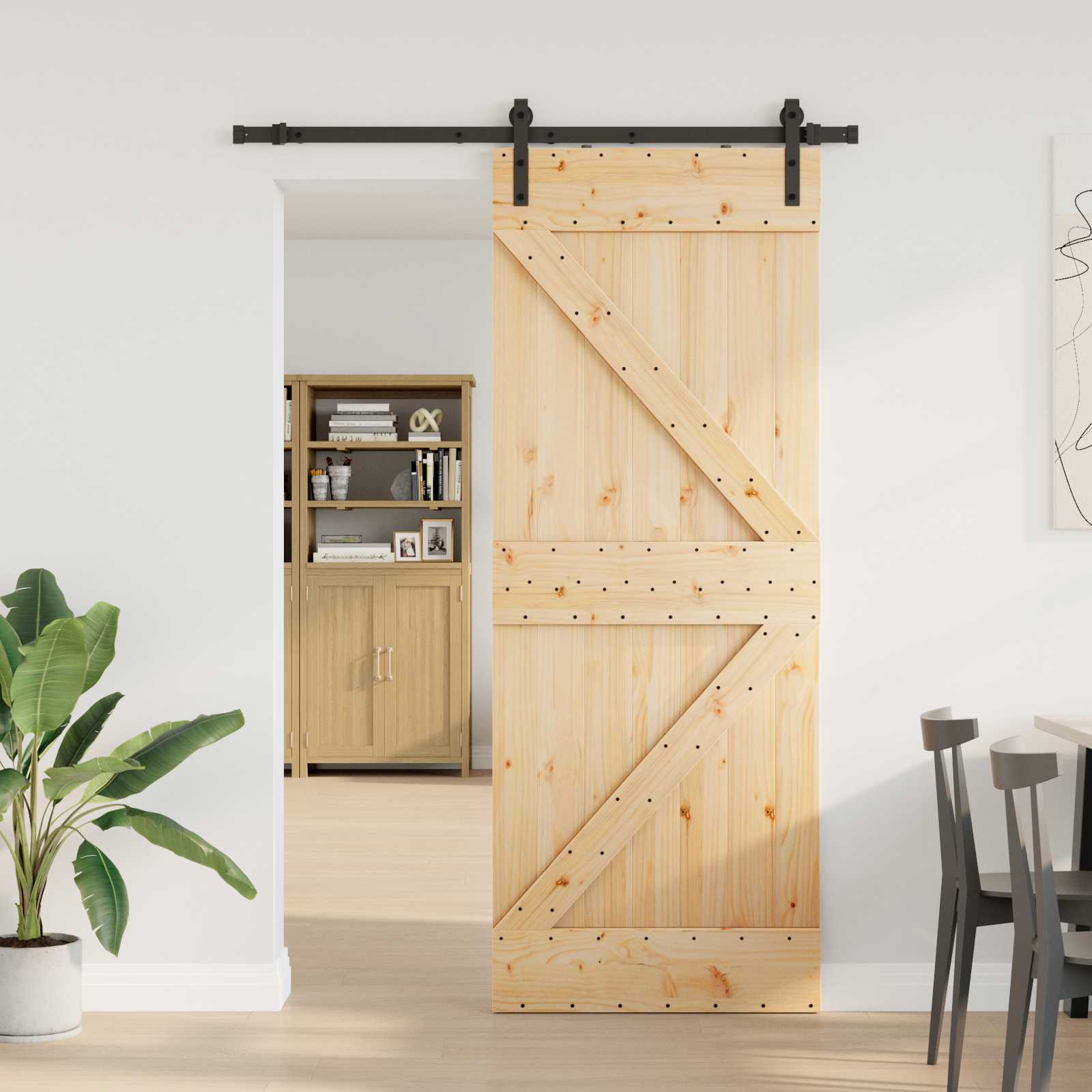 NARVIK Natural and Black Sliding Door 100 x 210 cm (213.5 cm)