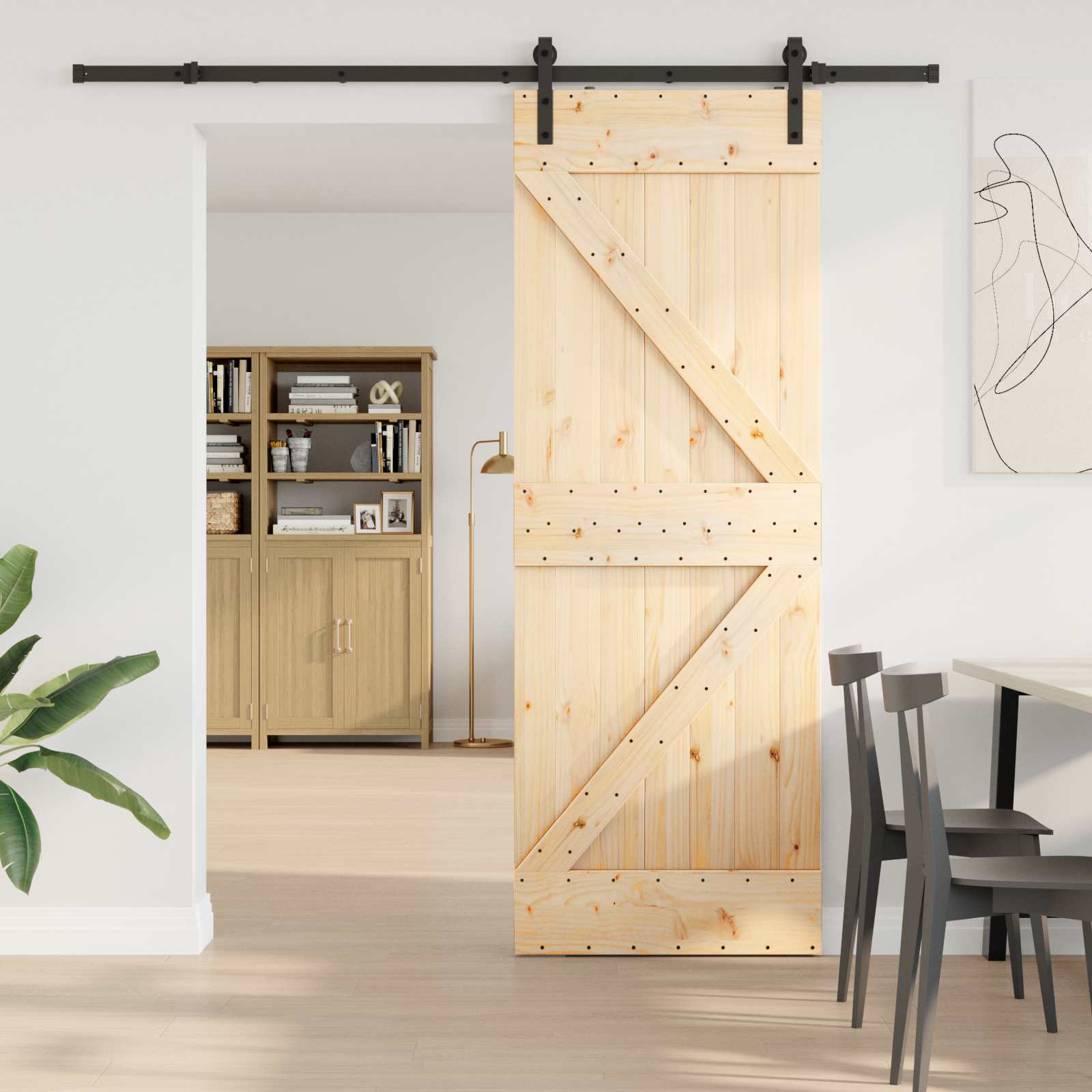NARVIK Natural and Black Sliding Door 100 x 210 cm (213.5 cm)