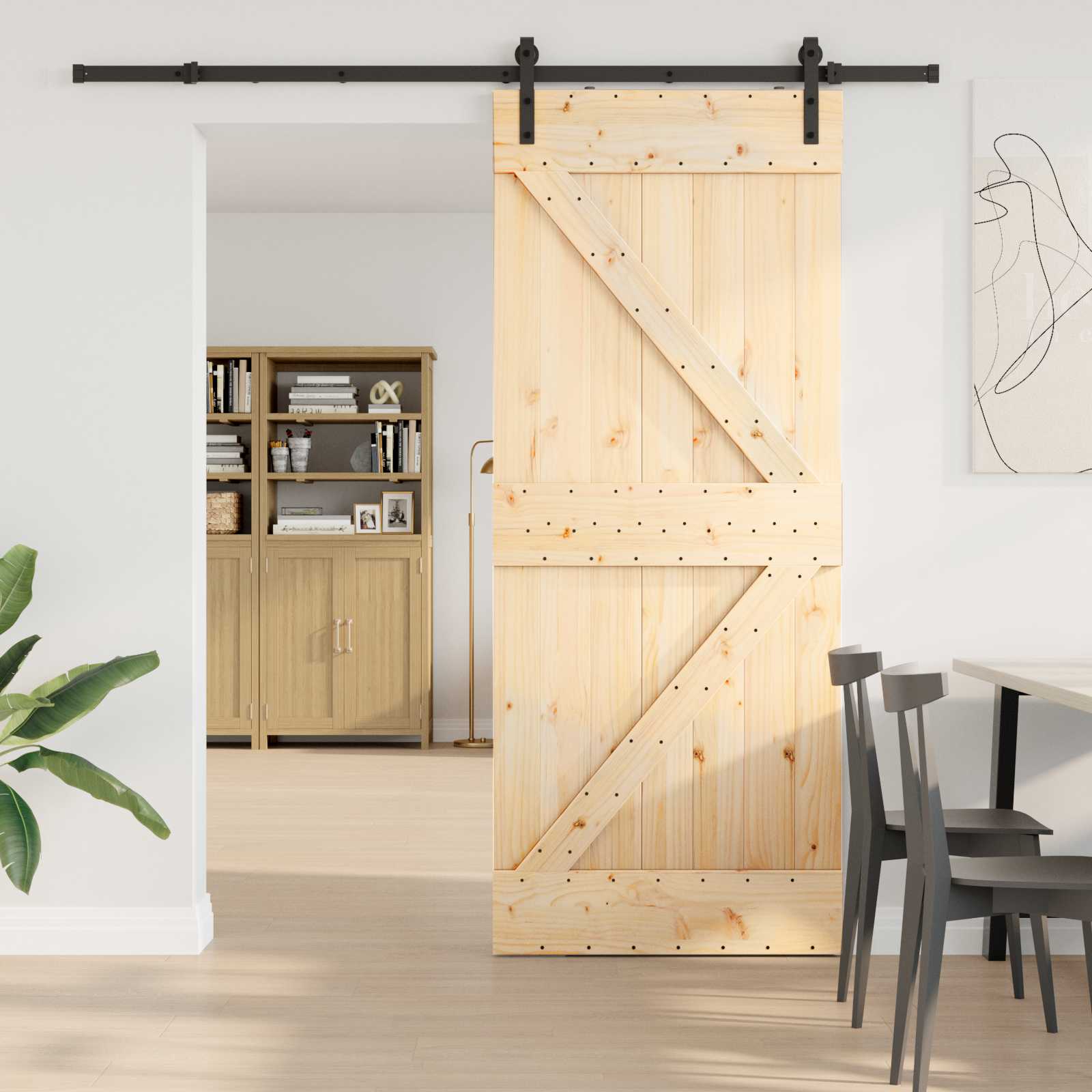 NARVIK Natural and Black Sliding Door 100 x 210 cm (213.5 cm)