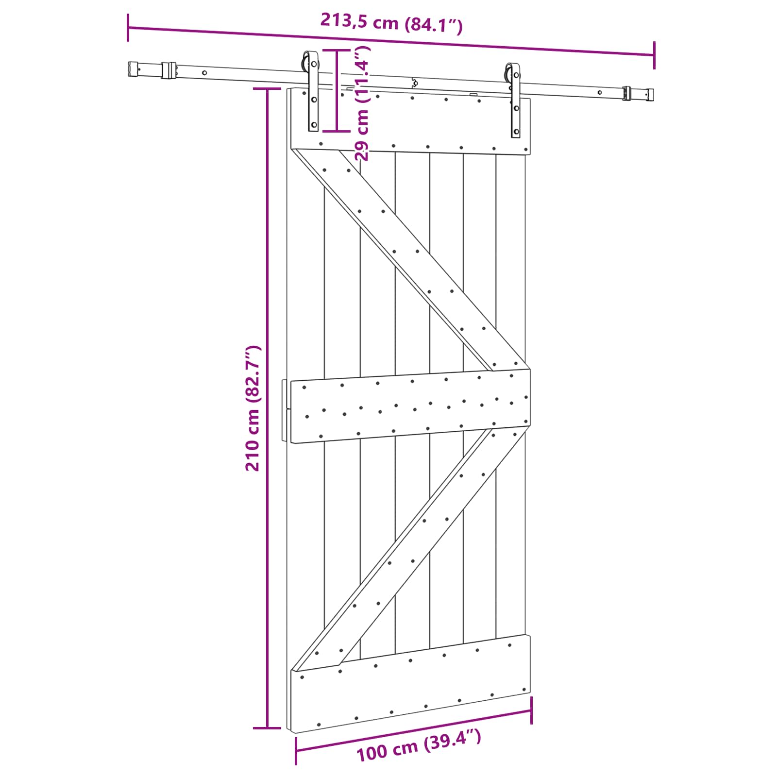 NARVIK Natural and Black Sliding Door 100 x 210 cm (213.5 cm)